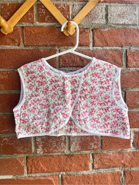 Handmade Vintage Kids Ditsy Floral Cropped Tank Top Pink and White